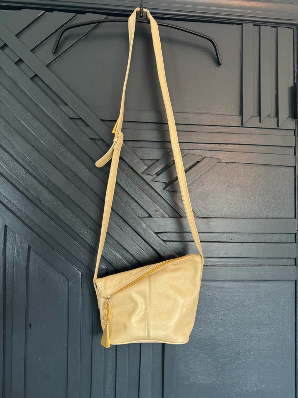 Sharif Gold Leather Crossbody Bag with Matte Gold Charm